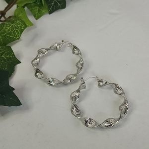 Silver Twisted Style Hoop Earrings